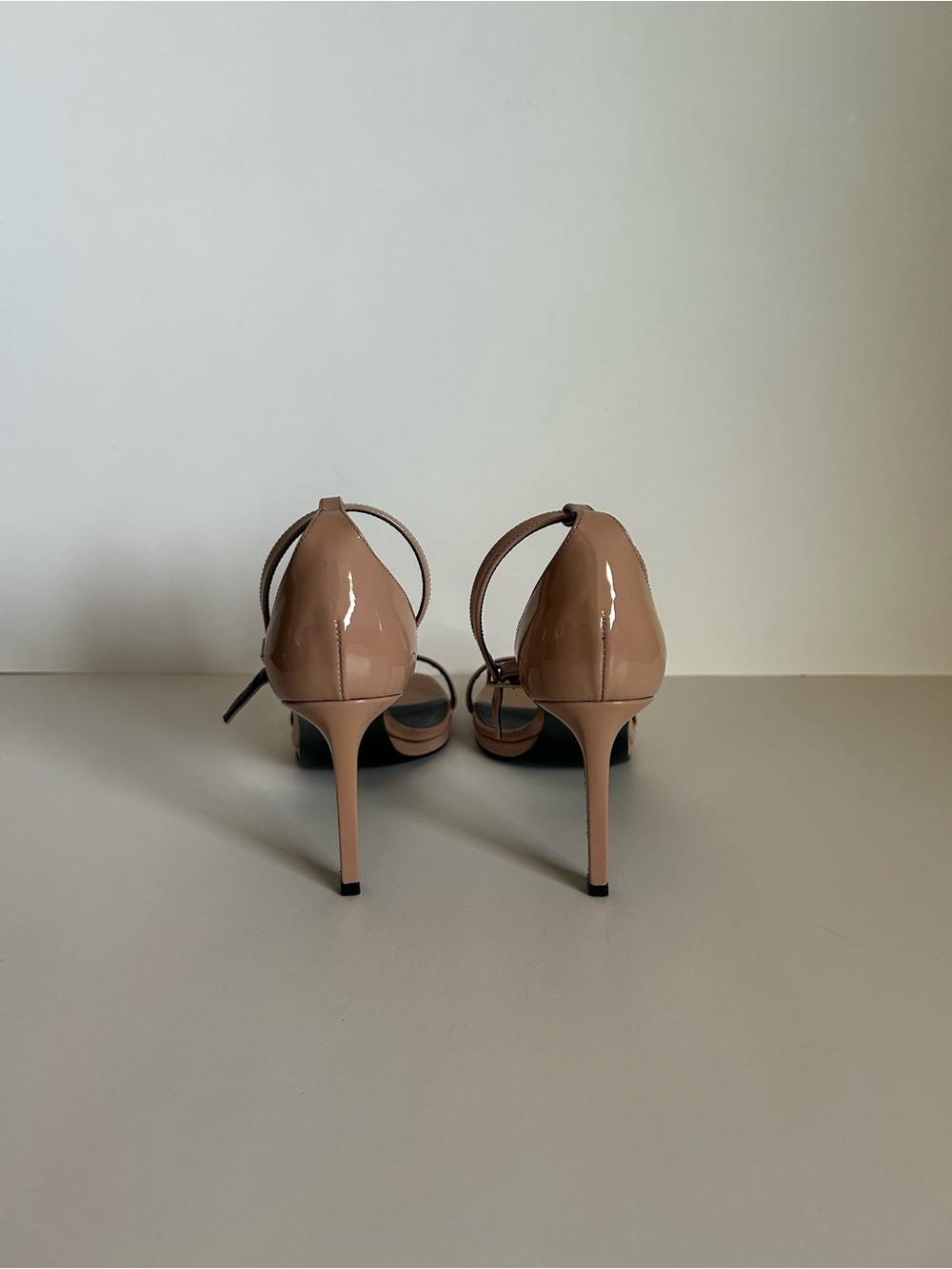 Saint Laurent Nude Patent Leather Ankle-Strap Stiletto Sandals - Picture 3 of 4